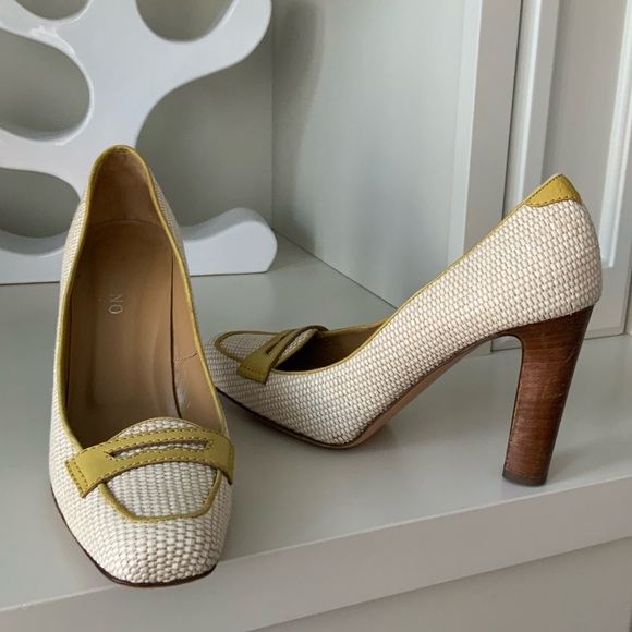 Vintage VALENTINO GARAVANI Raffia Leather Cream Wood Heels Size 41 Authentic - Picture 2 of 16